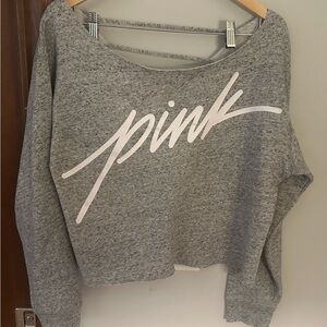 PINK Victoria's Secret Gray Off-the-Shoulder Sweatshirt